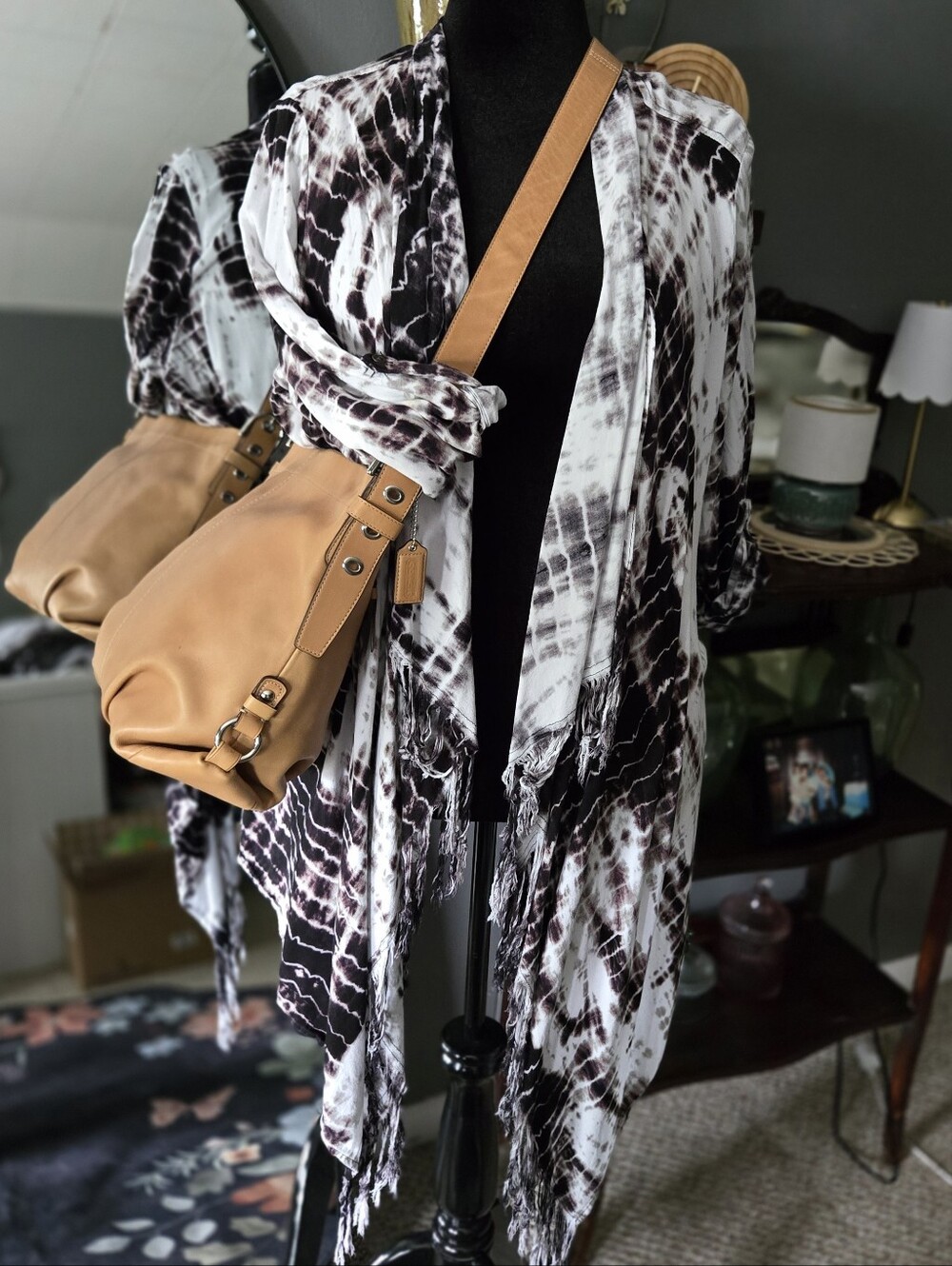 Boho Tie-Dye Fringe Kimono